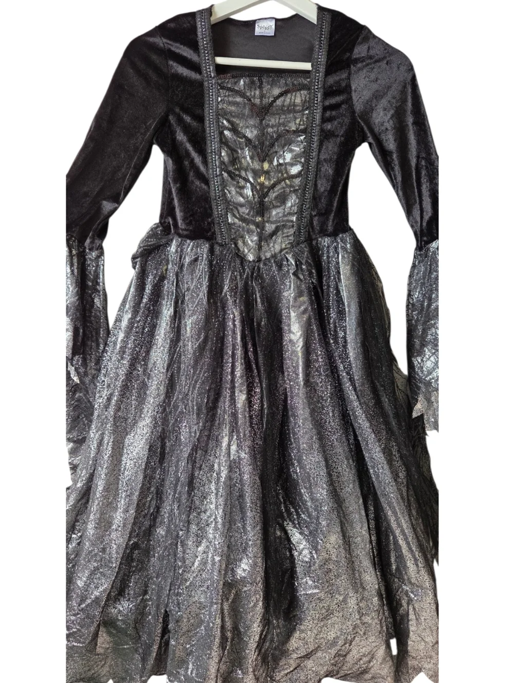 Spirit Halloween Black Metallic Witch Costume Dress large 14